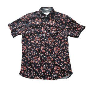 PaperDenim&Cloth Men's Casual Shirt Button Black Breathable Cotton Red Floral